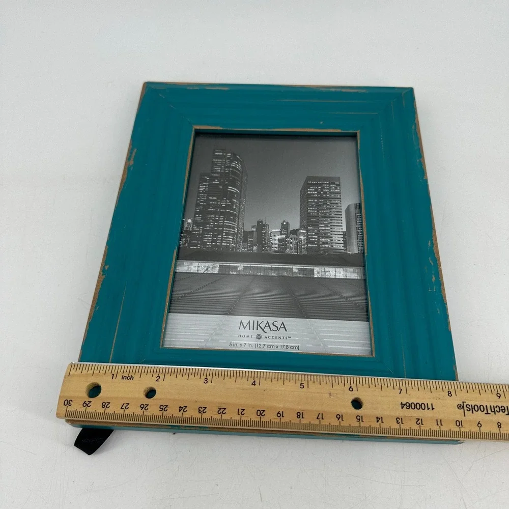 Mikasa Home Accents 5x7 Teal Blue Distressed Wood Picture Frame Rustic Boho
